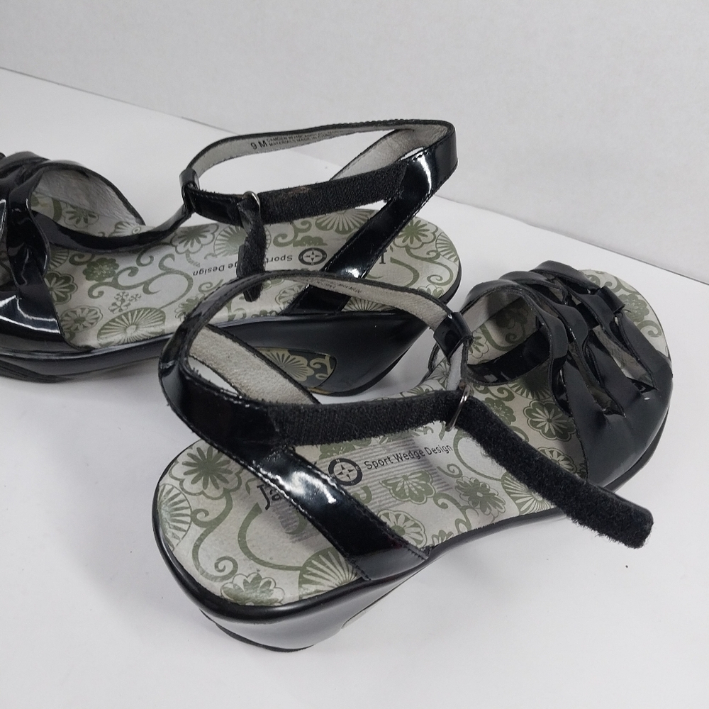 Jambu Sport Wedge Camden Size 9 M Glossy Black T-Strap Sandals Shoes - Picture 9 of 13